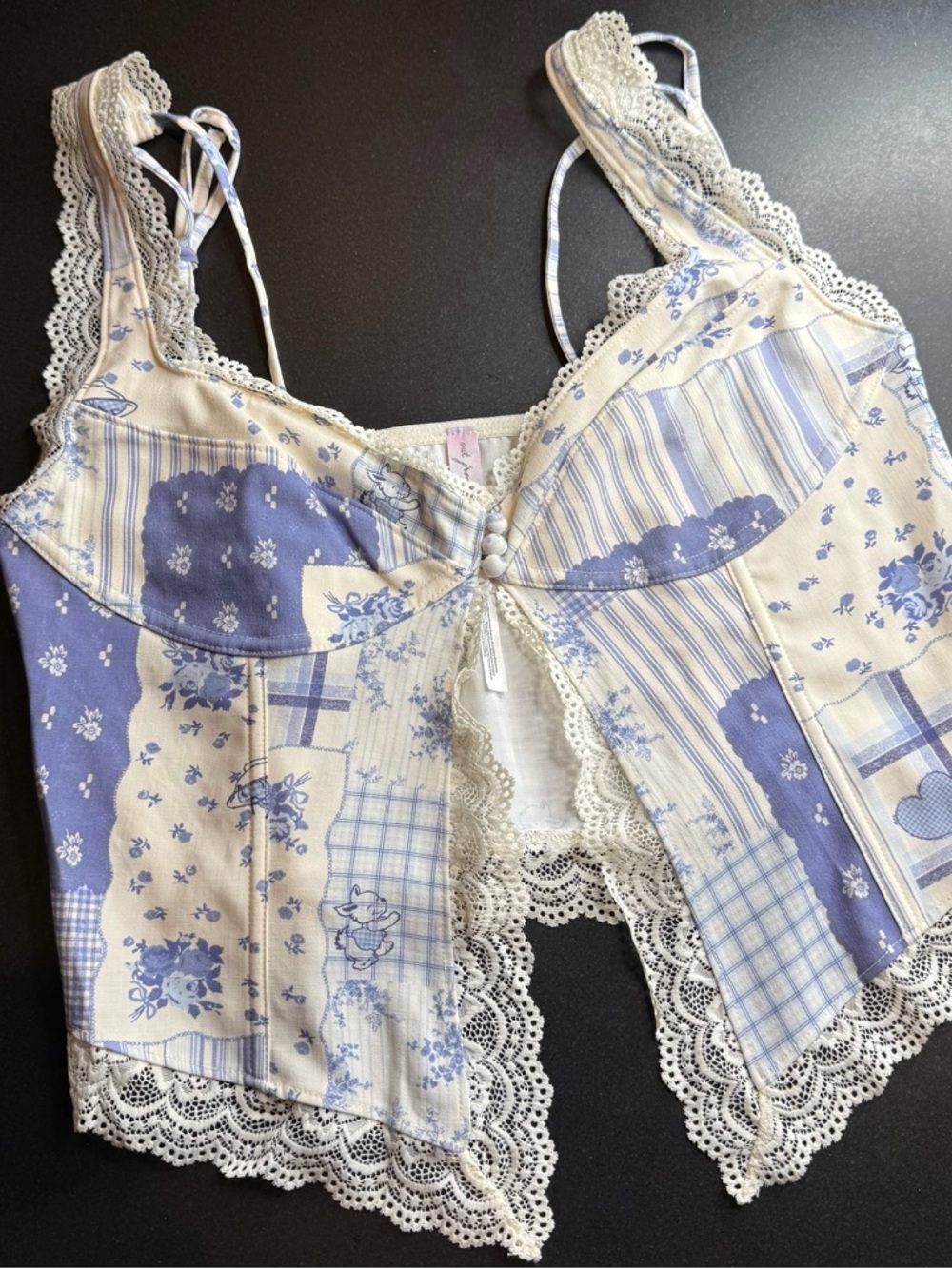 NWOT Out From Under Dolce Verano Corset XL Blue Patchwork Lace Top